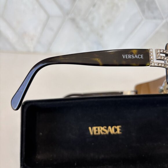Versace Rhinestone Logo Black Brown Rimless Sunglasses Designer Case Timeless main image 5